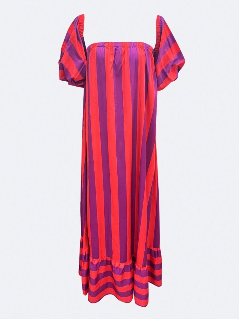 Red Casual Women's Flared Long Off-Shoulder Petal Sleeve Dress - Picture 3 of 7